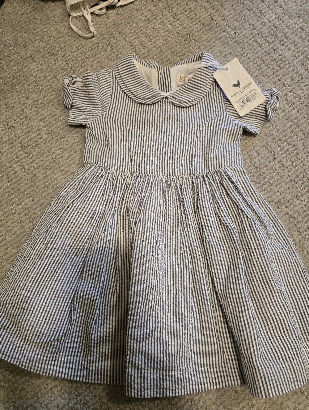 Hope & Henry blue and White Striped Peter Pan Collar Dress